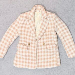 Pink and White Tweed Chicwish Blazer with Gold Buttons